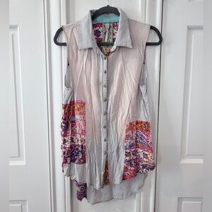 Aratta Silent Journey Sleeveless Mixed Print Shirt. Size Small 100% Cotton
